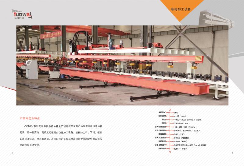 山東拓維機械制造有限公司，汽車大梁沖，汽車小梁沖，鋼模板沖孔，鋼模板加工設備，汽車橫梁沖，數控平板沖孔機，中厚板數控沖床，數控沖鉆復合機，汽車縱梁沖，縱梁自動化生產線，中厚板沖割復合機，平地機刀片沖鉆生產線
